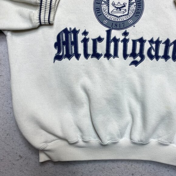 Vintage University Of Michigan Sweatshirt Mens M White Fleece Pullover Logo 90s - Picture 7 of 13